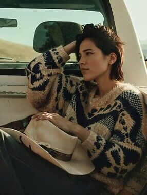 Tobi Cozy Tan and Black Aztec Pattern Sweater
